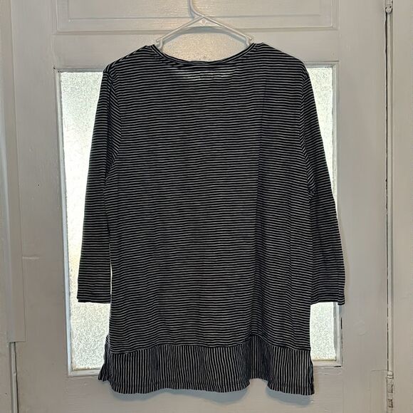 Lands End Women’s Black and White Striped 3/4 Length Sleeve Casual Top Size L - Picture 4 of 4